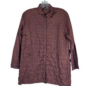 Yacco Maricard Tiered Ruffle Blouse S Brown Stretch Button Up Capsule Lagenlook